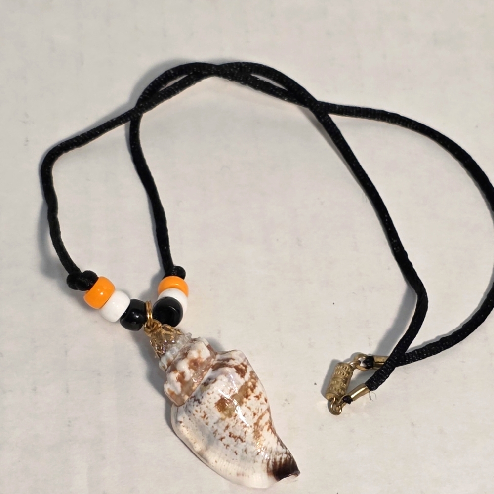 Handmade Shell Necklace 18.5 Inches Long Black String & Beads
